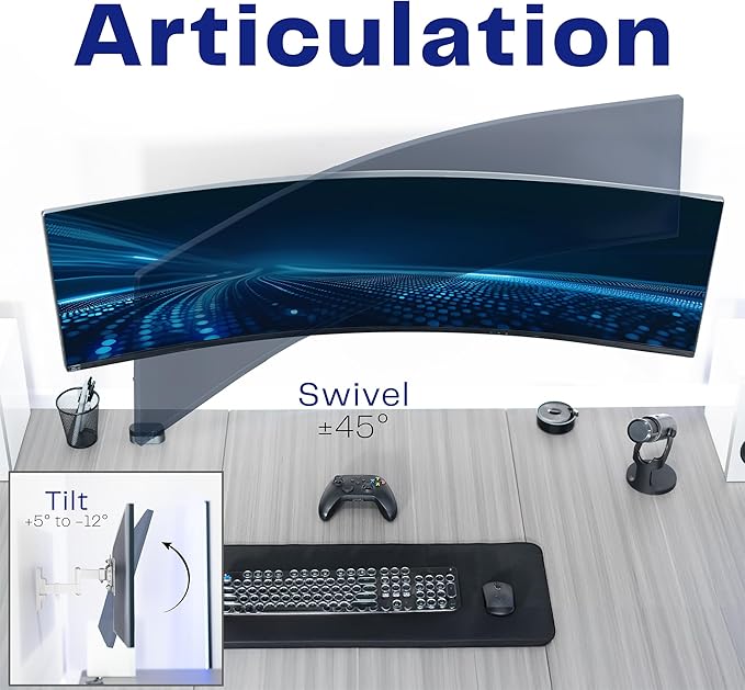 VIVO Full Motion Ultrawide Monitor Wall Mount, Fits Ultra-Wide Screens up to 49 inches and 44 lbs, Tilt and Swivel Arm, White, MOUNT-VW01MW