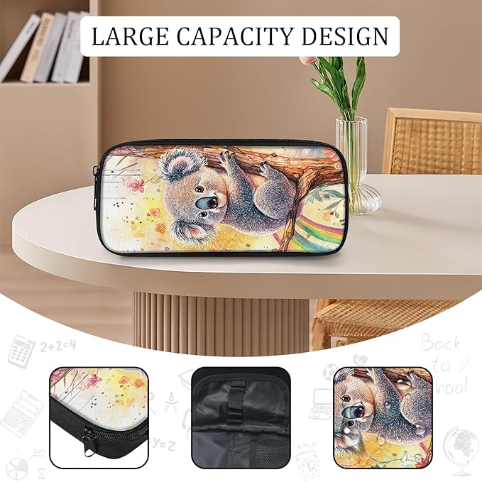 Cute Koala Backpack Set 3 Piece School Bags and Lunch Box with Pencil Case Koala Animal Rainbow Bookbag Set for Toddler Kids Girls Boys Teens Kindergarten Elementary Middle