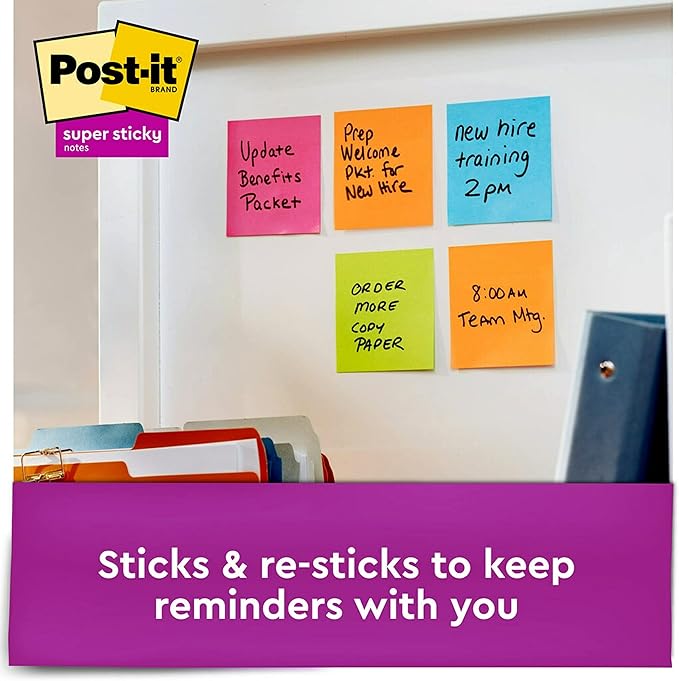 Post-it Super Sticky Dispenser Pop-up Notes, 10 Sticky Note Pads, 3 x 3 in., 2X The Sticking Power, New Year Organization or Second Semester School Supplies, Energy Boost Collection