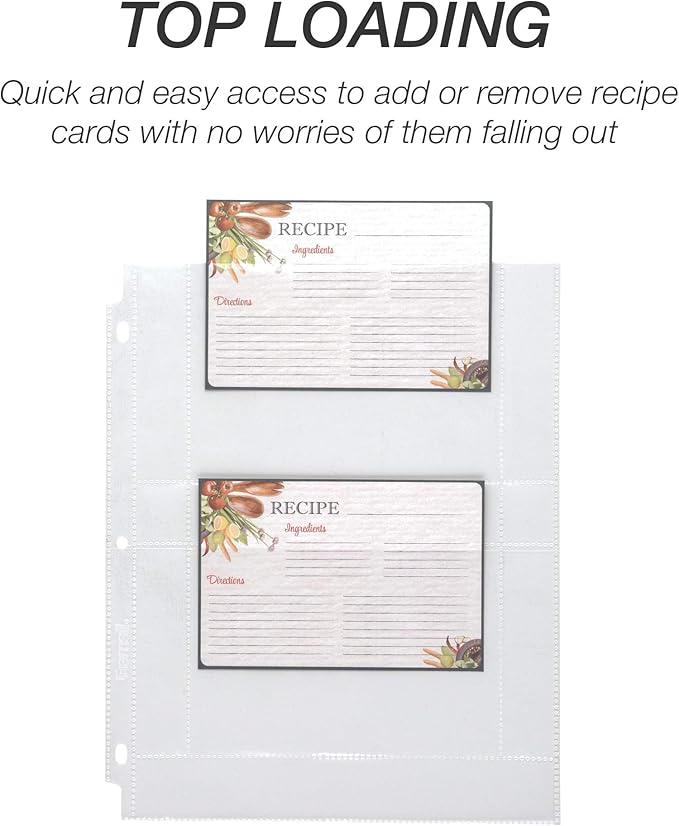 Samsill Recipe Card Page Protectors for 8.5 x 11 Recipe Binder, 4 x 6 Pockets, 2 Pockets, 50 Count, Recipe Book Pocket Page Refill Sheets, Side Margin Loading, for 8.5 x 11 Standard 3 Ring Binders