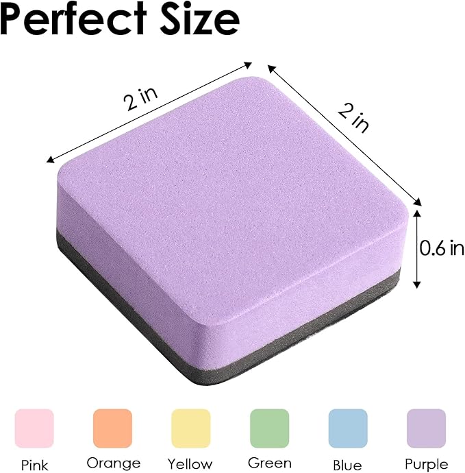 MaxGear Whiteboard Erasers, 48 Pack Magnetic Dry Erase Erasers for Classroom, Mini Whiteboard Cleaning Pads, Chalkboard Wiper Teacher Supplies for School, Office, Home, 6 Macaron Color Set, 2 x 2 Inch