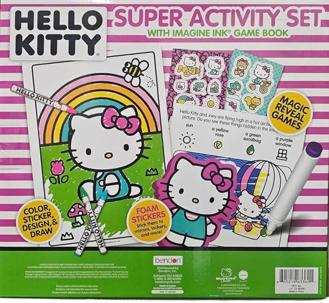 Hello Kitty Super Activity Set with Imagine Ink – Mess-Free Creative Fun- 1 Coloring book, 8 crayons, 3 sticker sheets, 2 foam stickers, 1 imagine Ink Mess-Free marker, 1 imagine Ink Game book