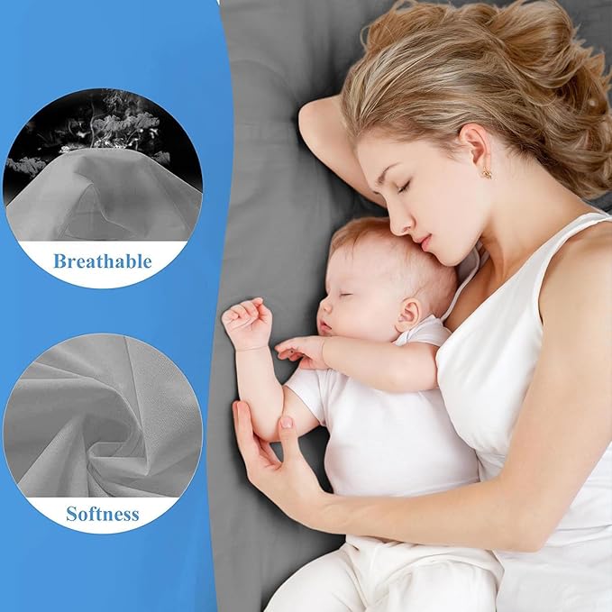 2 Pack Queen Premium Waterproof Mattress Protector, Soft Breathable Mattress Pad, Noiseless Waterproof Bed Cover - Stretch to 21" Fitted Deep Pocket Mattress Protection Cover - Dark Grey