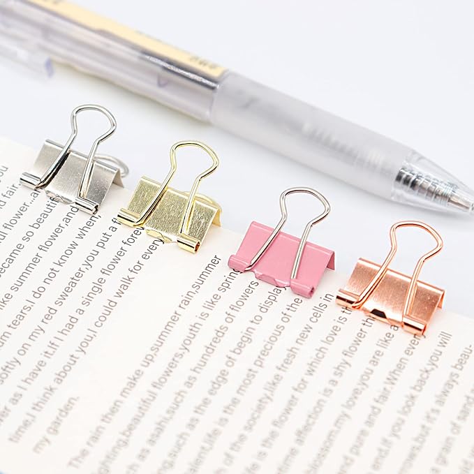 Mini Binder Clips, Paper Clip, Small Paper Clamps 15mm (5/8 inch), 100 Pack Micro Size Office Clips for Home School and Business (Multicolored)