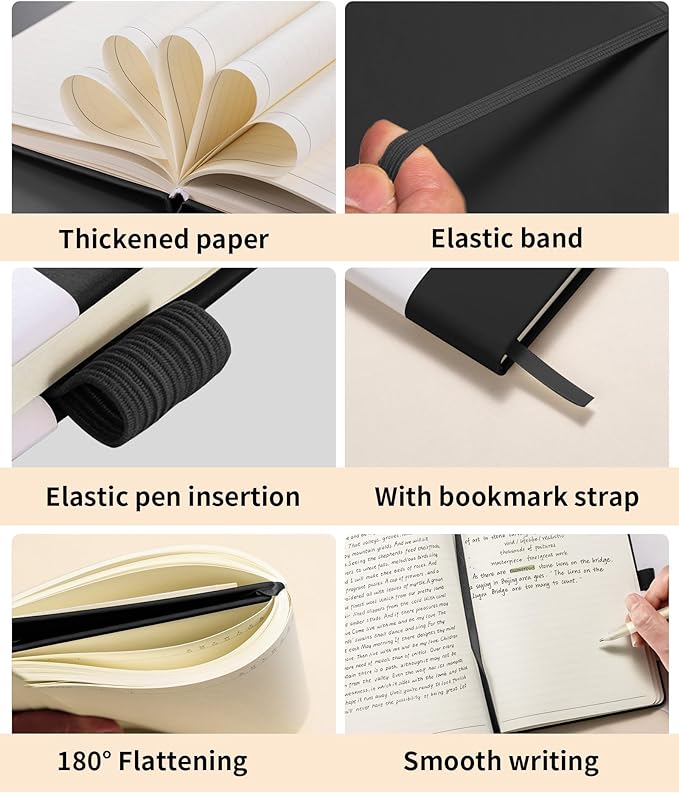 Premium Hardcover Executive Notebook and Pen Set - A5 Journal Notebook 192 Line Pages, 2 Smooth-Writing Ballpoint Pens, Arrow Sticky Notes - For Office & School Supplies Letter L Floral Design Black
