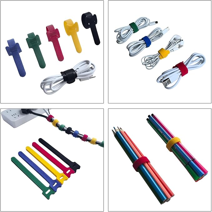 6 Inches Multi-Colour Reusable Cable Ties Cord Straps Multi-Purpose Wire Ties Cord Wrap Hook and Loop Organizer Cable Management,Adjustable Cord Ties for Organizing Home,Office,Data Centers,56 PCS