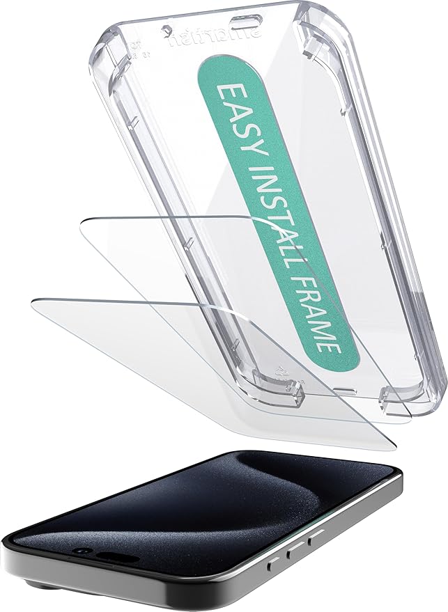 Smartish 2-Pack Tempered Glass Screen Protector for iPhone 15 Pro Max - Tuff Sheet - Easy Install Frame [Scratch Resistant] Case-Friendly - Dynamic Island Compatible - Clear 2-Pack
