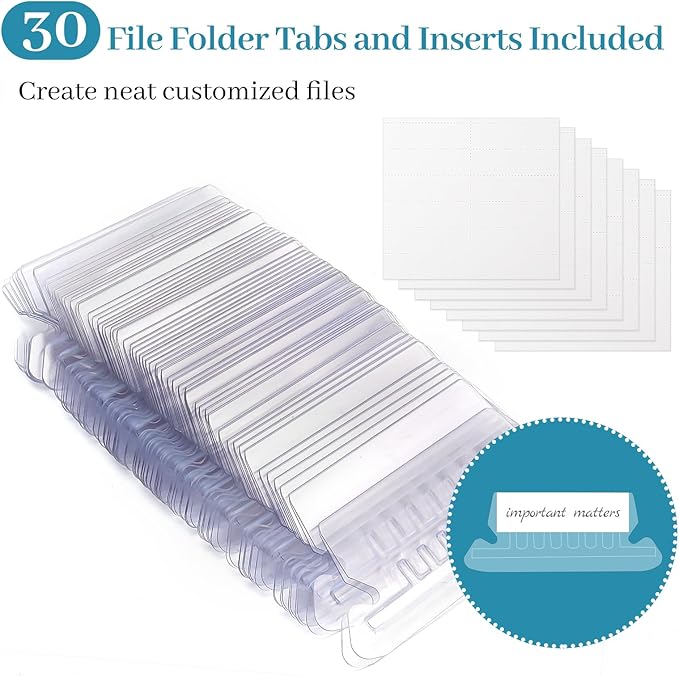 30 Pack Extra Capacity Hanging File Folders Reinforced Letter Size Hanging Folders with 1 Inch Expansion, 1/5 Cut Adjustable Tab Inserts for Office, School, Home Supplies, Assorted Colors