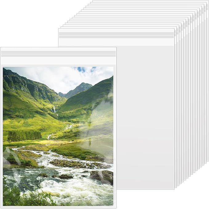 200 Pack 8.5 x 11 Inch Crystal Clear Sleeves Storage Bags, Letter Size Self Sealing Cellophane Bags Resealable Page Protectors Artwork Protectors Photocard Paper Pocket