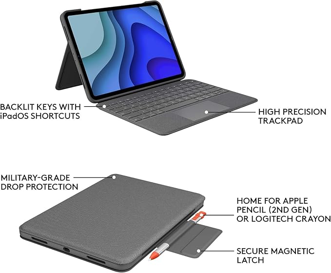 Logitech Folio Touch iPad Keyboard Case with Trackpad and Smart Connector for iPad Pro 11-inch (1st, 2nd, 3rd Generation) – Grey (Renewed)