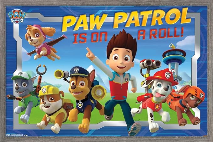 Nickelodeon Paw Patrol - Crew Wall Poster, 22.4L" x 14.7W", Barnwood Framed Version