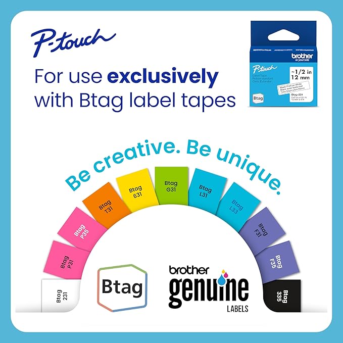 Brother P-Touch PT-N10 Personal Handheld Label Maker,Portable and Prints,P-Touch Btag ~½” (12mm) Wide Color Personalized Label Tapes,(Pack of 3)