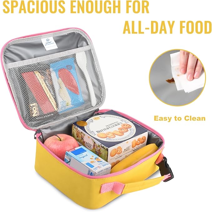 Genteen Lunch Box Lunch Bag for Kids Girls,Insulated Lunch Bag Women,Reusable Lunchbox for School,Work,Outdoor (Yellow)