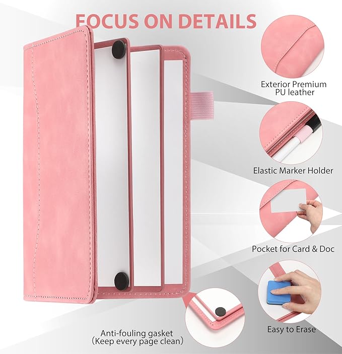 6 Sides Dry Erase Notebook Portable Whiteboards Notepad 5"x7"(a6) Small Reusable Board Foldable Anti-ghosting Surface, Travel Dry Erase White Board for Office Study Meeting Planning