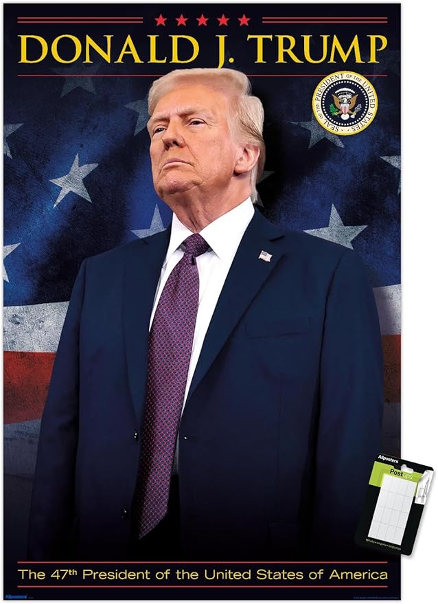President Donald Trump - 47th President Wall Poster, 34L" x 22.4W", Premium Poster & Mount Bundle