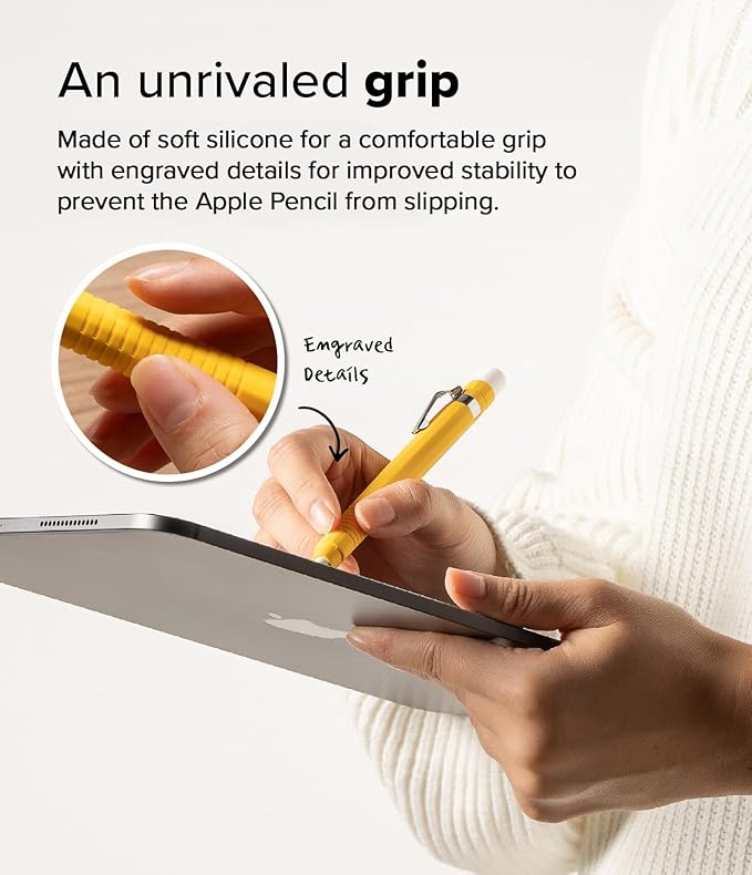 Ringke Silicone Drafting Pencil Case Compatible with Apple Pencil 2nd Generation and Apple Pencil Pro Case, Perfect Grip Silicone Protective Cover Sleeve Accessories - Yellow