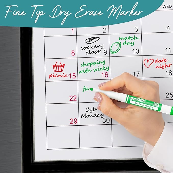 EXTRIC Dry Erase Markers, Whiteboard Markers Fine Tip and Chisel Tip, 8 White Board Marker Dry Erase, Mixed Tip 4 Thick and Thin White Board Marker for School Supplies, Teachers and Students