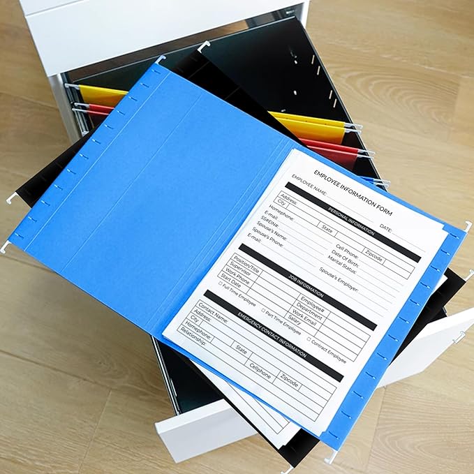 Hanging File Folders,25 Pack Letter Size Black Hanging File Folders with 1/5-Cut Tabs,11 Point Paper Stock,Bulk for Filing Cabinet