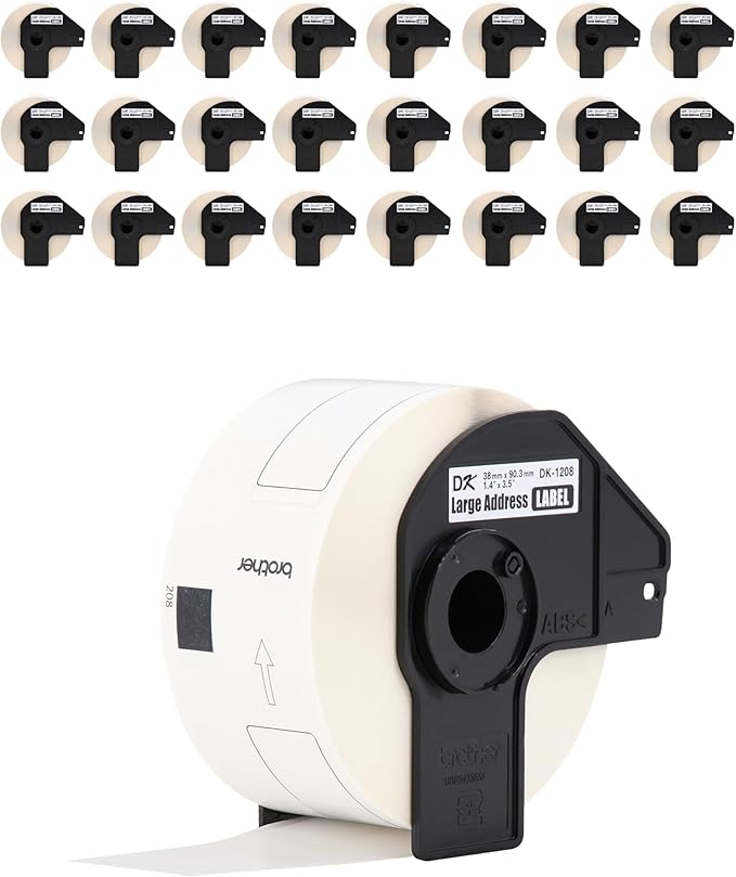 Brother Genuine DK-120824PK Die-Cut Large Address Labels, 1.4" x 3.5", Long Lasting Reliability, Paper Labels, 400 Labels per Roll, 24 Rolls per Box, White