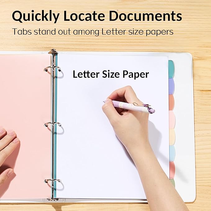 Sooez 8 Tabs Long-Lasting Plastic Write & Erase Large Tabs Dividers for 3 Ring Binder, Aesthetic Cute Pastels Binder Dividers for Student, Teacher, Office, Home Organizers, 1 Set, Muted