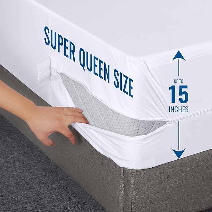Utopia Bedding Mattress Protector Zippered Super Queen Size, 100% Waterproof Bed Bug and Dust Mite Proof Mattress Encasement, Absorbent 6 Sided Mattress Cover