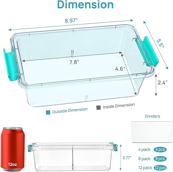 Vtopmart 4 Pack 1.5 Qt Clear Pencil Box, Plastic Pencil Holder with Removable Divider for Pen Organizer, Stackable Containers with Lid for Pen, Art Craft, Sticker, Scrapbook & Office Supplies