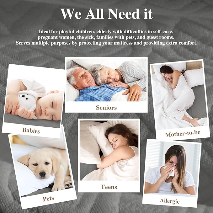 King Mattress Protector, Waterproof Mattress Pad Washable Rayon Mattress Cover Breathable Noiseless Bed Protector 3D Patterns 5" - 21'' Elastic Fitted Deep Pocket(Dark Grey)