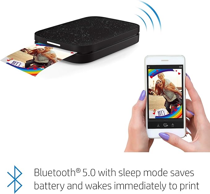 HP Sprocket 2x3 Instant Smartphone Photo Printer 75 Sheets Bundle - Bluetooth Portable Color Wireless Mobile Printer (Black) Zink Sticky-Back Photos