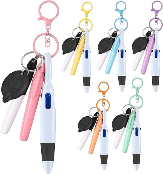 Chinco 30 Pcs Retractable Shuttle Pen Clip with Mini Highlighter Nurse Badge Pen Neon Marker LED Keychain Ring Clip