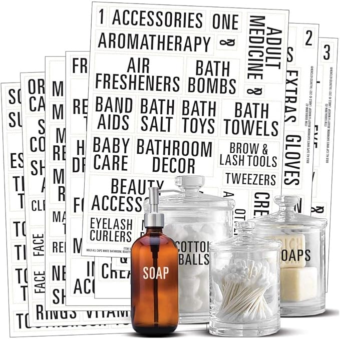 Talented Kitchen Bathroom Vinyl Labels - Waterproof Stickers for Bathroom Storage Cabinet - Preprinted Face Soap Stickers for Makeup Organizer - Cosmetic Labels for Beauty Storage - 186-Pack