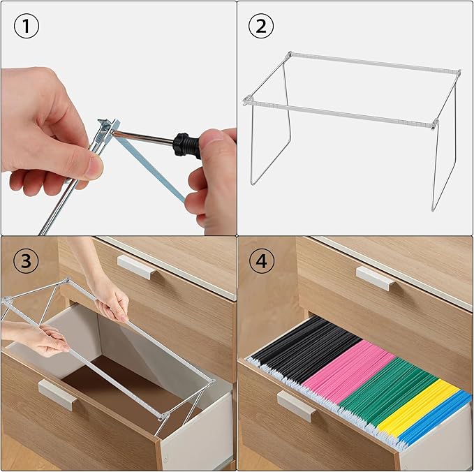 2 Packs Hanging File Folder Frame,Heavy Duty Steel Hanging File Organizer,File Cabinet Rails,Adjustable 11 to 17.4 Inches,Mountable