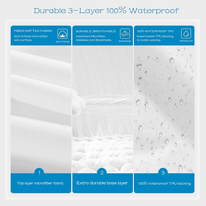 GRT 1 Pack 100% Waterproof Mattress Protector Cal King Size, Breathable & Noiseless Waterproof Mattress Cover Fitted Deep Pocket from 5" to 21", Smooth Washable Cal King Bed Protector - Vinyl Free