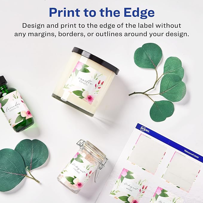 Avery Glossy White Square Labels, Sure Feed Technology, 2-1/8" x 2-1/8", 300 Glossy White Labels, Print-to-The-Edge, Permanent Adhesive, Laser/Inkjet Printable