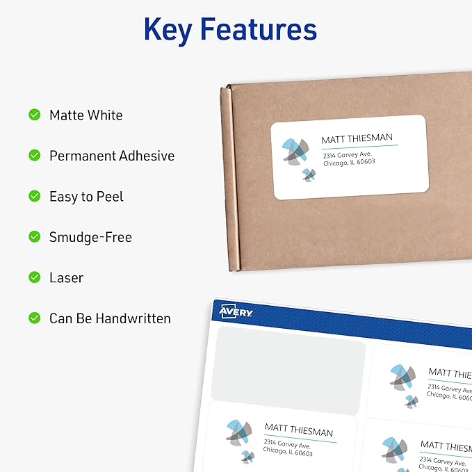 Avery Shipping Address Labels, Laser Printers, 5,000 Labels, 2x4 Labels, Permanent Adhesive, TrueBlock (95910)