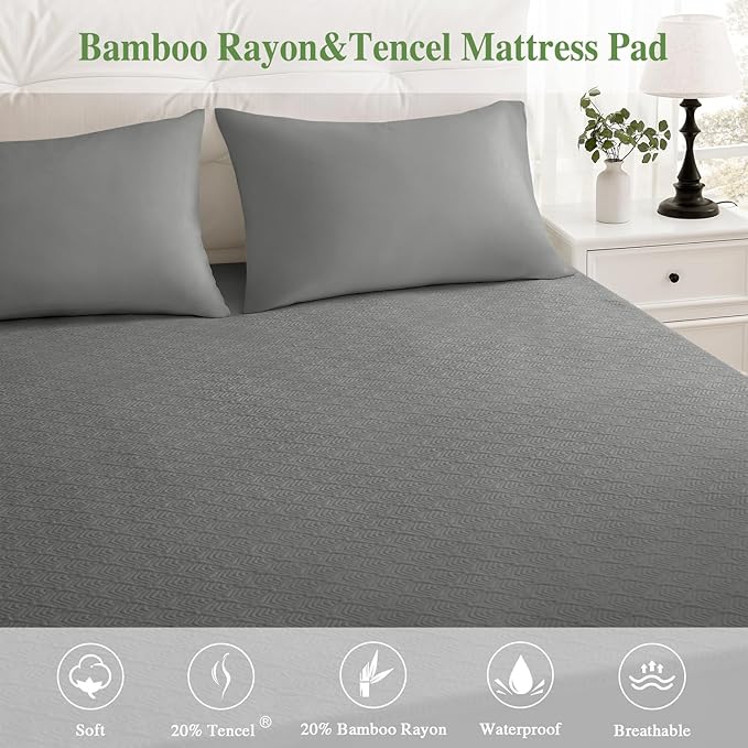 King Mattress Protector, Waterproof Mattress Pad Washable Rayon Mattress Cover Breathable Noiseless Bed Protector 3D Patterns 5" - 21'' Elastic Fitted Deep Pocket(Dark Grey)