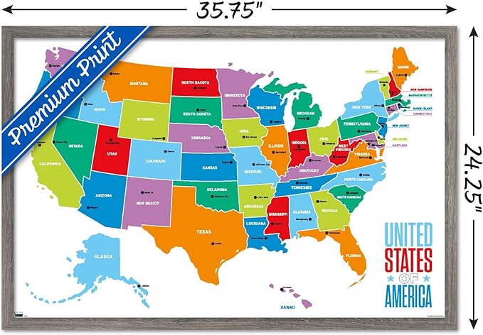 Trends International Map - United States Of America 2022 Wall Poster, 22.375" x 34", Barnwood Framed Version