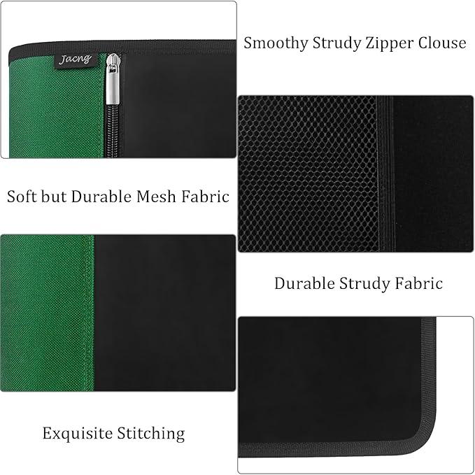 Zipper Binder 1.5 Inch Round 3-Ring Binder, Zippered Grip Pockets Storage Bag Business Office Supplies for Men Women Green (JC-AMZZB12365-Green)