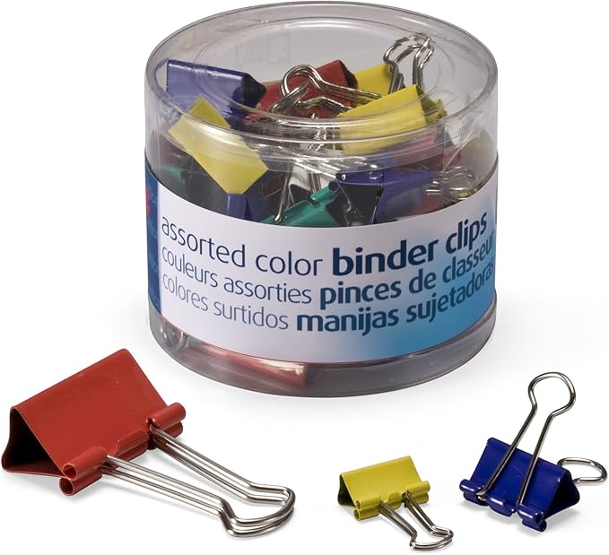 OfficemateOIC Binder Clips, Assorted Colors and Sizes, 30 Clips per Tub (31026)