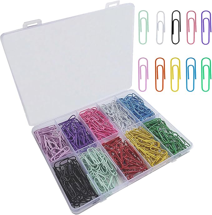 300 Pcs Small Size Colored Paper Clips 28mm/1.1in with Plastic Box for School Office and Personal Use