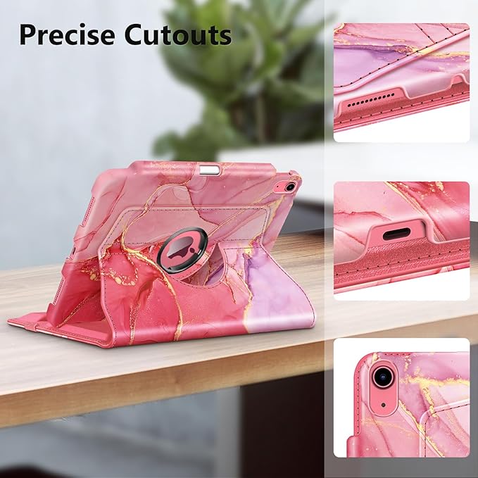 Fintie Rotating Case for iPad (A16) 11th Generation 11 Inch (2025), iPad 10th Generation 10.9 Inch (2022) - [Built-in Pencil Holder] 360 Degree Rotating Protective Stand Cover, Marble Pink