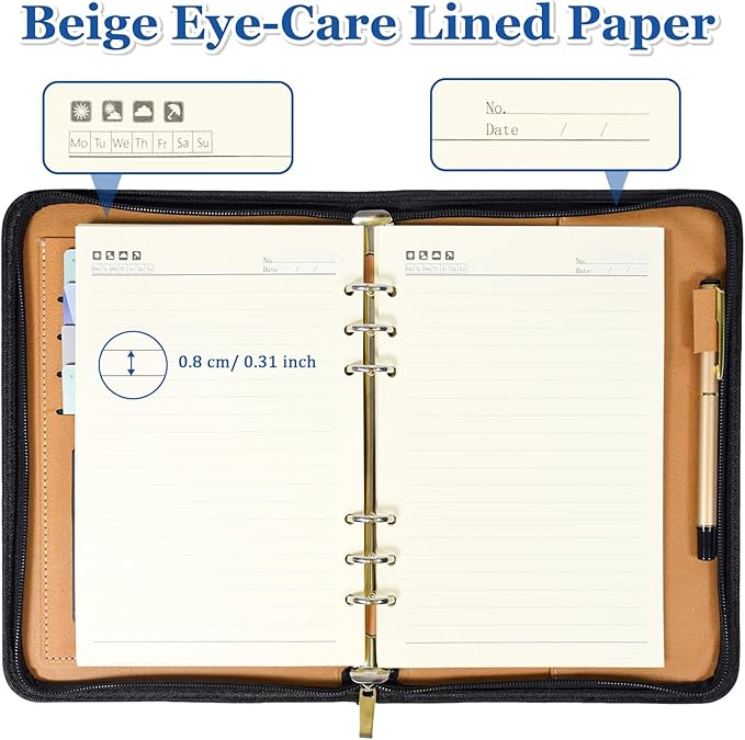 SAYEEC Leather Portfolio Notebook Binder with Calculator A5 6 Ring Refillable Budget Planner Binder Cover with Zipper Zippered Padfolio Organizer Business Journal Conference Folder Gifts for Men Women