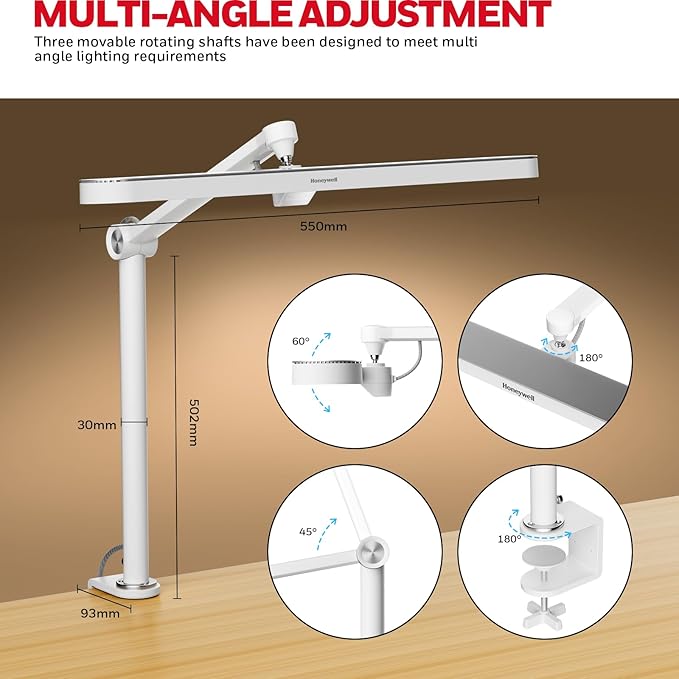 Honeywell LED Desk Lamp with Clamp - 05B02 Touch Control Sunturalux Natural Light Clip On Desk Light 4000K 1300LM Dimmable Eye Caring Table Lamp Full Metal Desk Lamps for Home Office