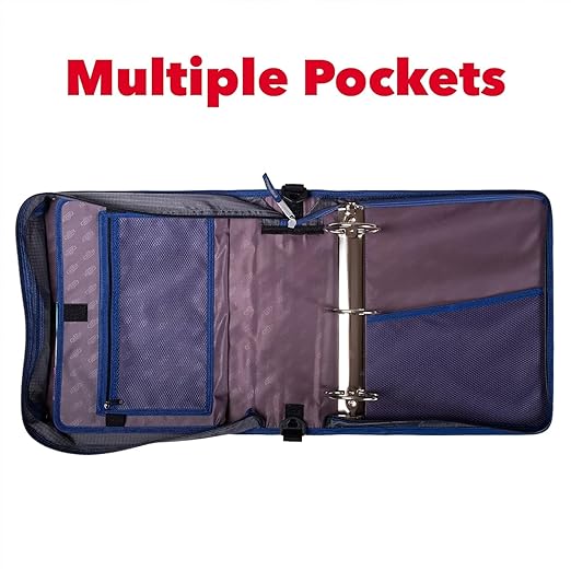 Case-it Mighty Zip Tab School Zipper Binder | 3-Inch O-Rings, 600-Sheet Capacity, 5-Subject Expanding File Folder, Multiple Pockets & Storage Organizer, Shoulder Strap | D-146 Light Blue Daisy