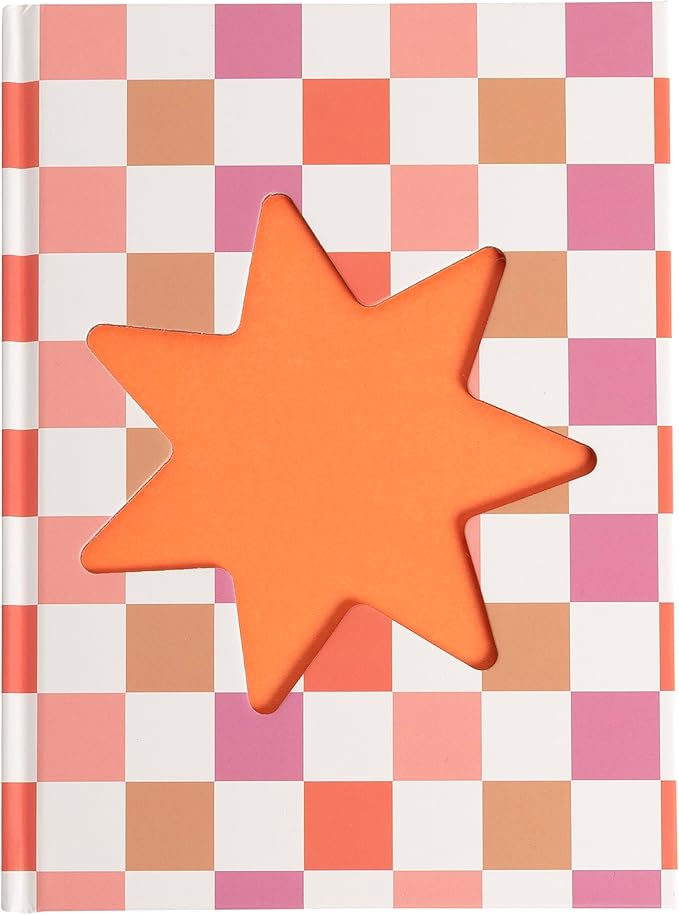 Pearhead Pink & Orange Star Cutout Hardcover Graph Notebook, 6.25x8.25 Grid Journal for Bullet Journaling, Planning & School Notes, 200 Pages