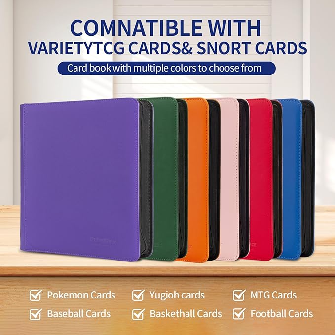 Card Binder – 720 Capacity, Zippered Trading Card Holder for MTG, Sports & Collectible Cards – Acid-Free, Durable & Travel-Friendly Storage (Purple dots, 12 Pocket)