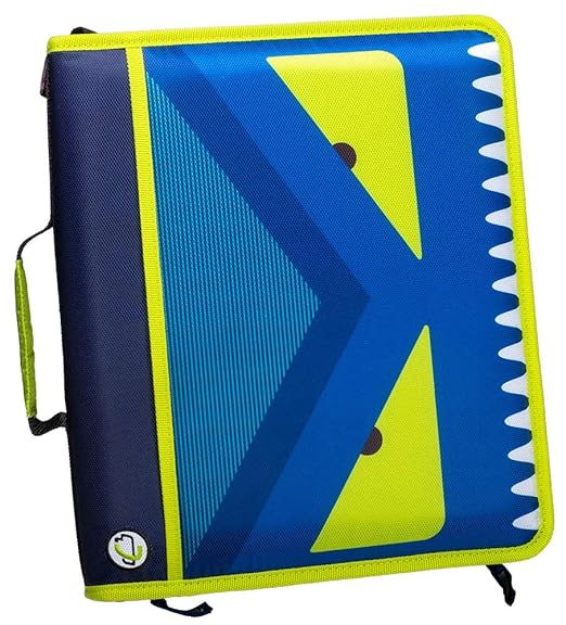 Case-it The Z Shape Zipper Binder - Two Binders in One - Double Sided 1.5 Inch D-Ring - Multiple Pockets - 500 Page Capacity - Comes with Shoulder Strap, Blue and Yellow Z-176