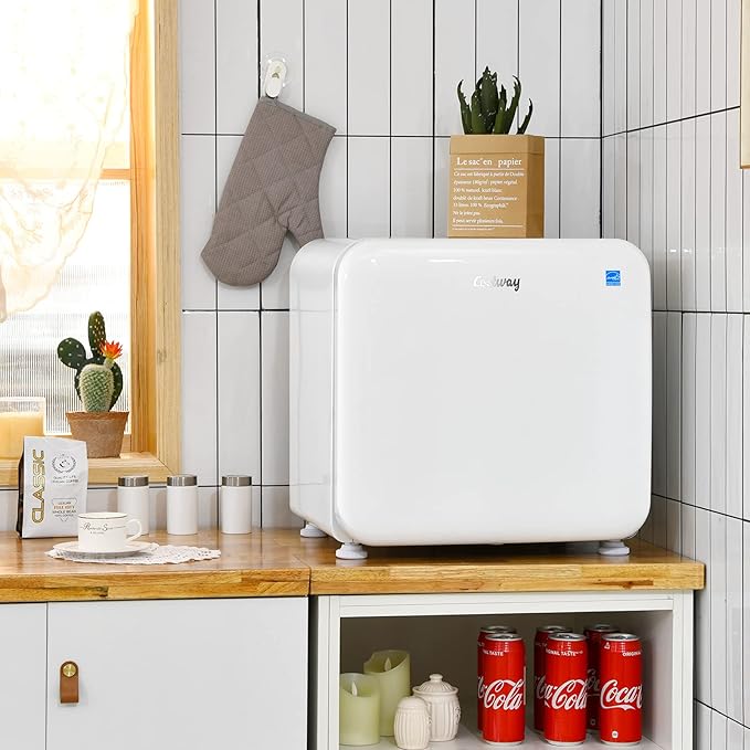 COSTWAY Compact Refrigerator, 1.6 cu ft. Single Door Small Fridge with Adjustable Temperature 32℉ to 50℉, Auto Defrost, Reversible Door, Removable Glass Shelves, Mini Fridge for Apartment (White)
