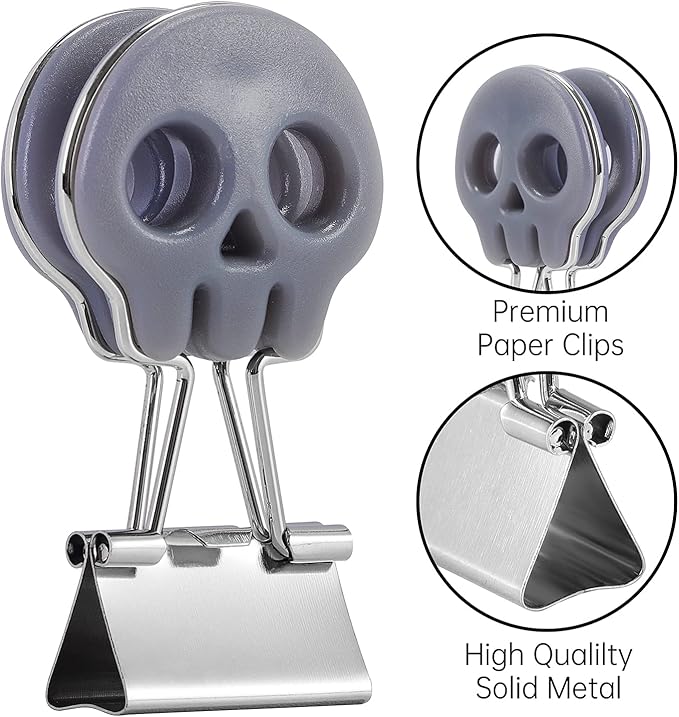 Skull Shape Medium Paper Clips, Binder Clips, Easy Grip, Assorted Color, School Office Supplies, 10 Pcs/Set