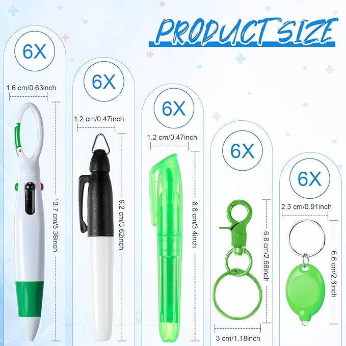 Chinco 30 Pcs Retractable Shuttle Pen Clip with Mini Highlighter Nurse Badge Pen Neon Marker LED Keychain Ring Clip