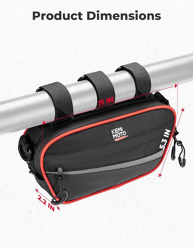 KEMIMOTO UTV Roll Cage Storage Bag Universal 1680D Grab Handle Storage Bag Dimensions 11" x 5" Side by Side Accessories Compatible with UTV, ATV, Golf Cart, Bike, Off-road Vehicle, Black and Red